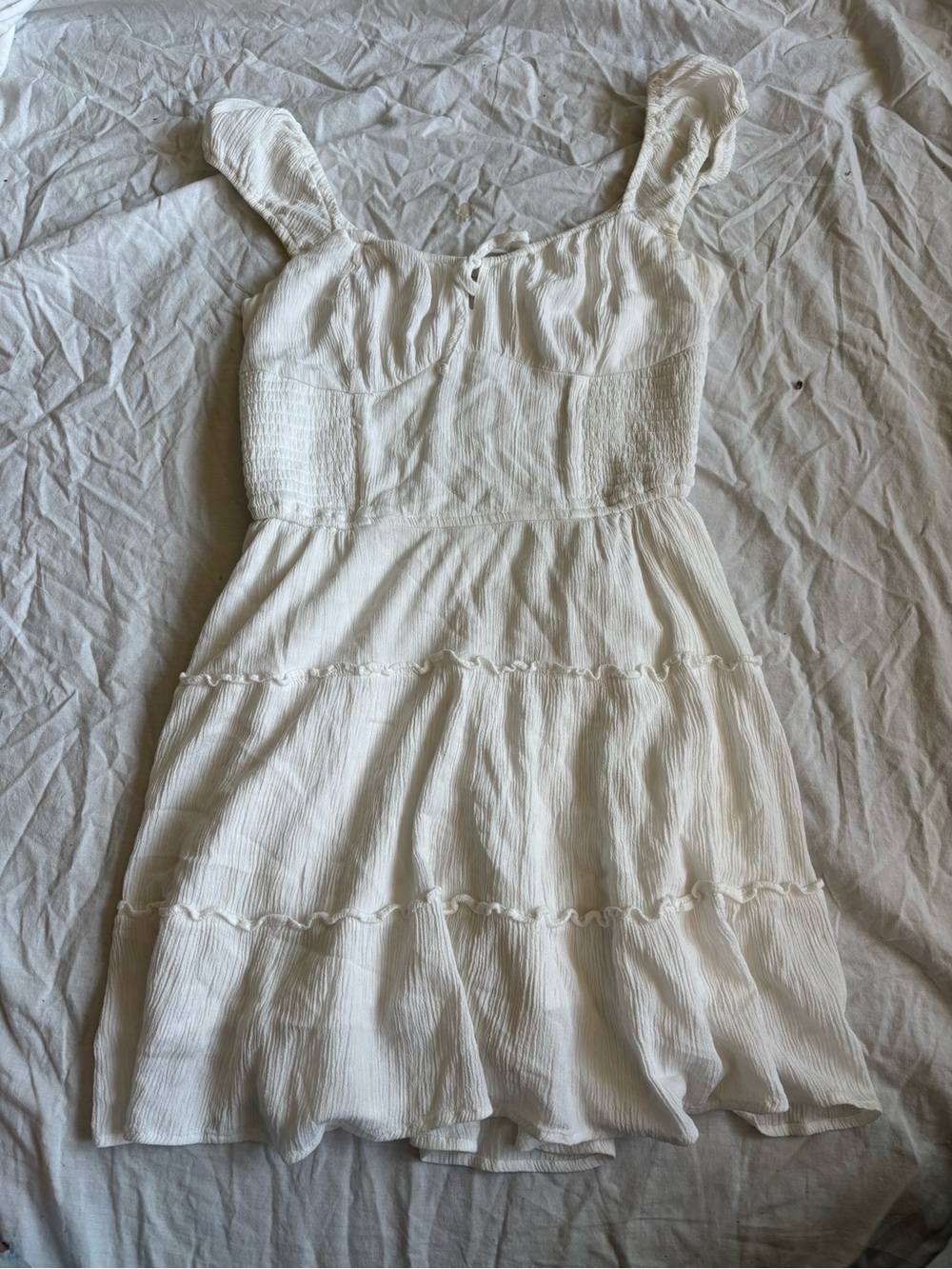 Hollister Cream Smocked Tiered Mini Dress